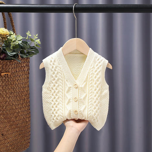 男女童针织马甲春秋外穿V领开衫宝宝毛衣婴儿毛线纯色背心 商品图1