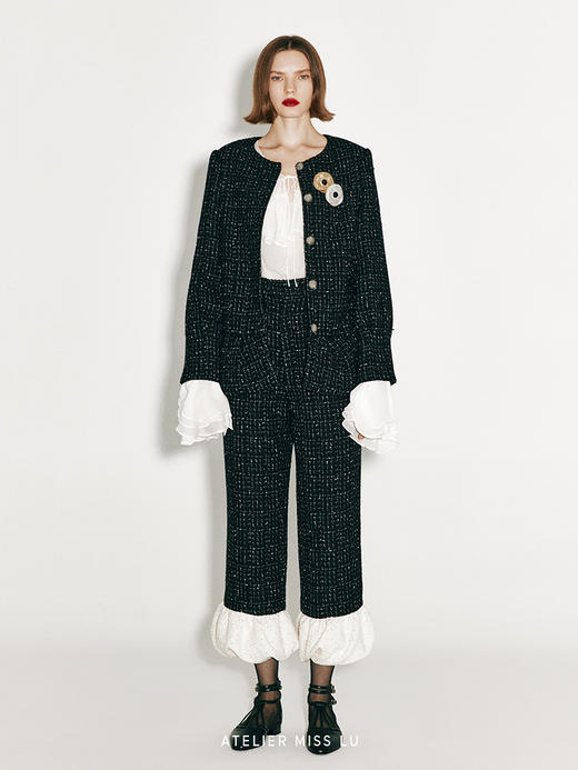 【巴洛克之夜】立体花苞下摆设计粗花呢外套 商品图0