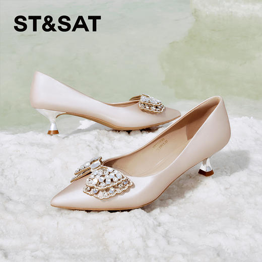 星期六优雅蝴蝶绸缎质感跟鞋SSC3111183 商品图0