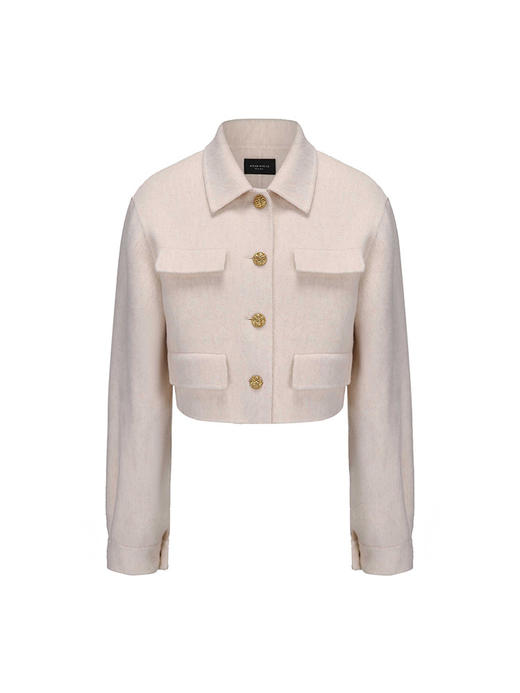 【温热拿铁】复古镂空花扣绵羊毛双面呢短外套 商品图4