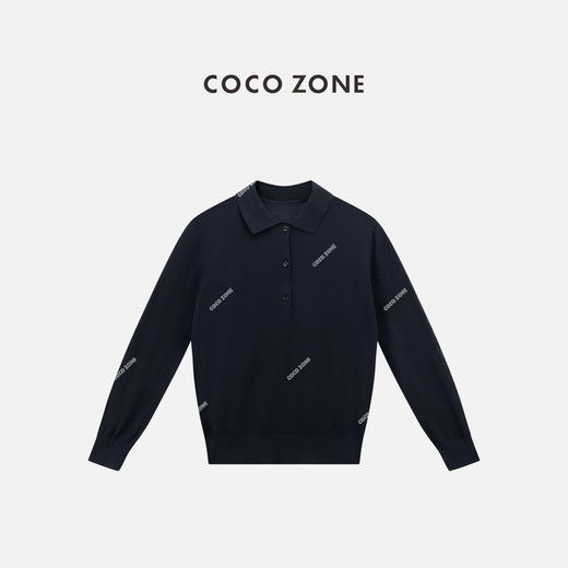 COCO ZONE 100绵羊毛设计感翻领长袖针织衫CC1C1562 商品图1