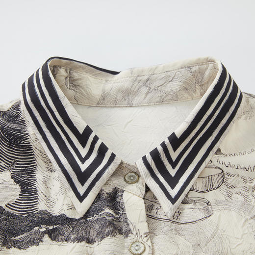 谜底印花连衣裙长袖2024秋季新品复古文艺风衬衫式长裙243ML1131 商品图3