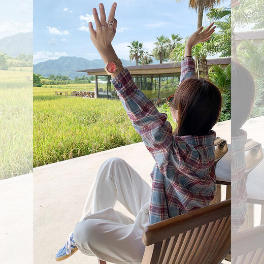 <曾小咸推荐>韩系宽松慵懒红蓝格子衬衫 商品图1