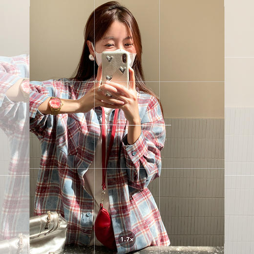 <曾小咸推荐>韩系宽松慵懒红蓝格子衬衫 商品图2