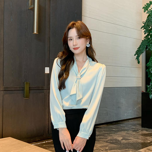 奢姿2024年秋季新款大码女装简约V领系带上衣胖妹妹休闲穿搭套装9943253583 商品图2