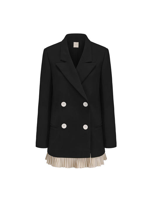 【午夜落云】下摆百褶拼接直身西装连衣裙 商品图4