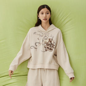 谜底连帽卫衣长袖女2024秋新品休闲风百搭趣味绣花上衣243MV0974