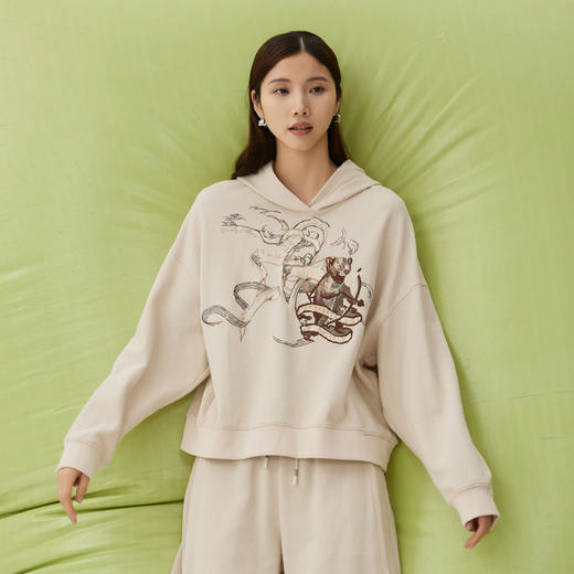 谜底连帽卫衣长袖女2024秋新品休闲风百搭趣味绣花上衣243MV0974 商品图0