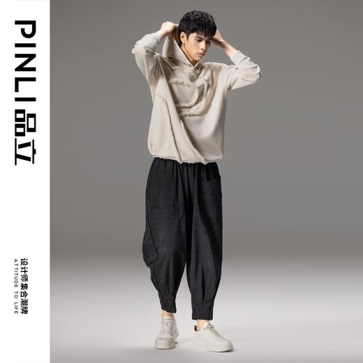 PINLI品立秋季新款流苏连帽套头卫衣男潮牌宽松休闲帽衫上衣B243109022 商品图2