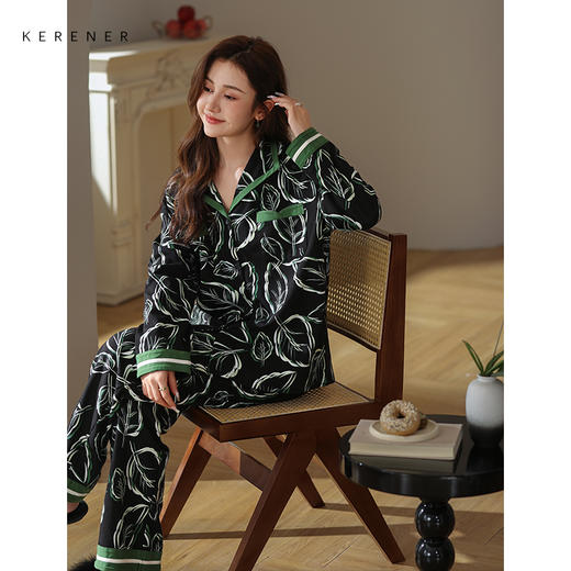 可人儿春秋季纯棉睡衣女士长袖韩版宽松开衫大码可外穿家居服套装 商品图1