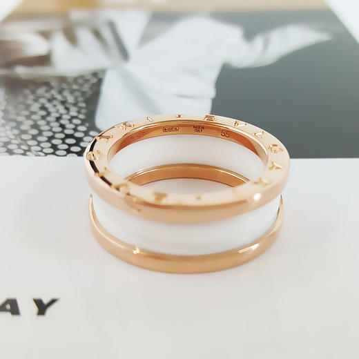 【95新】BVLGARI宝格丽B.zero1系列18K玫瑰金白陶瓷三环弹簧戒指55号170824NJS41 商品图10