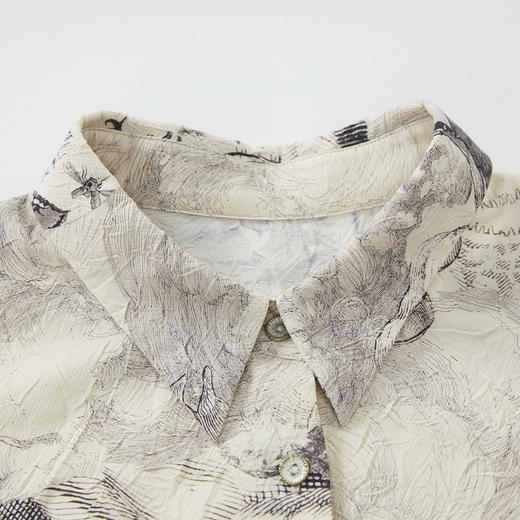 谜底花色衬衫长袖女2024秋季新品复古风宽松中长款衬衣243MC1146 商品图3