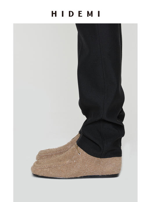 HIDEMI 系带复古做旧感进口磨毛牛反绒牛皮中帮方头内增高式踝靴短靴 卡其米/勃艮第酒红 商品图13