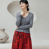 绽放旅行女装599朵/早秋假两件拼接V领套头宽松长袖羊毛针织开衫 商品缩略图2