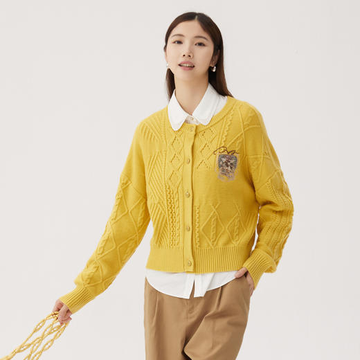 谜底针织开衫长袖女2024秋季新品文艺风百搭单排扣毛衣243MZ1288 商品图0