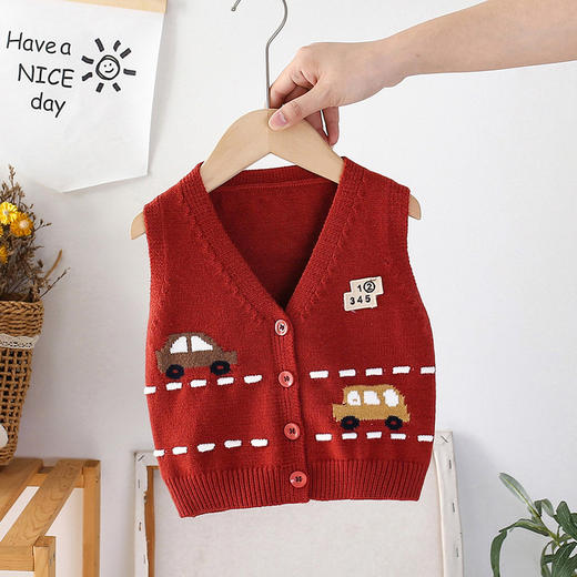 男女童针织开衫马甲春外穿宝宝卡通毛衣秋V领婴儿毛线小背心马夹 商品图1