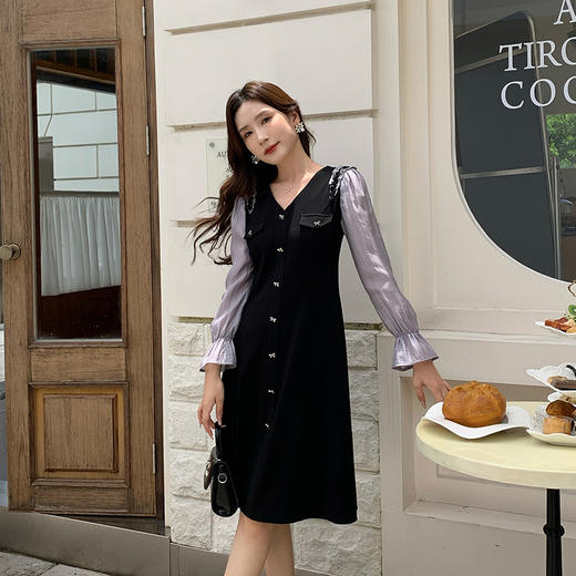 奢姿2025春季新款大码女装撞色钉珠织带裙子胖妹妹蝴蝶结连衣裙9943853512 商品图2