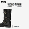MIO米奥秋冬质感小众酷飒骑士靴复古扣带厚底圆头靴子女M245781391 商品缩略图4