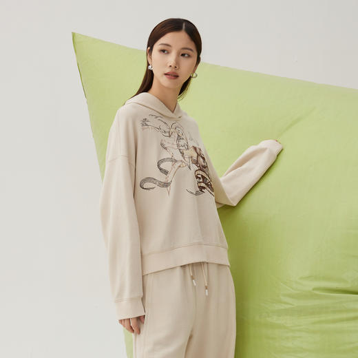 谜底连帽卫衣长袖女2024秋新品休闲风百搭趣味绣花上衣243MV0974 商品图3