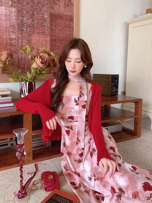 张心子【雾色玫瑰】法式浪漫印花雪纺吊带连衣裙女秋季新款长裙仙 U2408081 商品图10