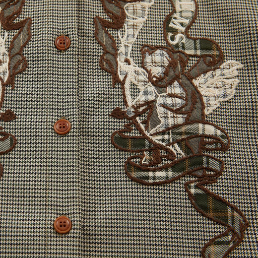 谜底千鸟格衬衫长袖女2024秋季新品复古风绣花H型衬衣243MC1165 商品图3