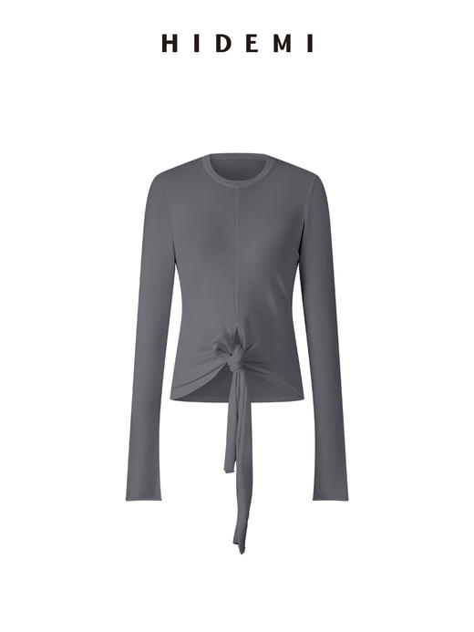 HIDEMI 进口澳洲极细美利奴羊毛圆领绑带设计感多穿式长袖毛衣 炭灰色/原白色 商品图6