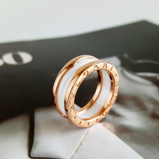 【95新】BVLGARI宝格丽B.zero1系列18K玫瑰金白陶瓷三环弹簧戒指55号170824NJS41 商品图6