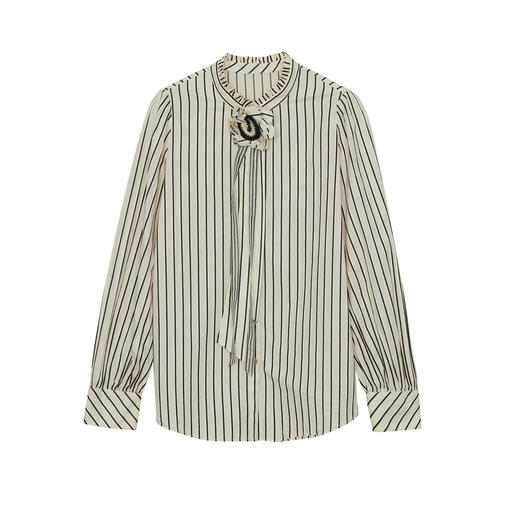 谜底条纹衬衫长袖女2024秋季新品优雅浪漫立体花朵衬衣243MC1148 商品图4