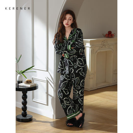 可人儿春秋季纯棉睡衣女士长袖韩版宽松开衫大码可外穿家居服套装 商品图2