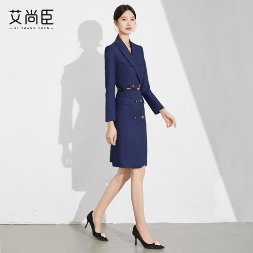 艾尚臣职业连衣裙2024年教师面试女装播音主持人秋季新款西装裙子送腰带 商品图8