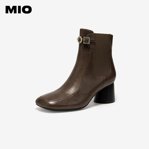 MIO米奥秋冬高跟厚底方头时装靴小众复古女靴增高靴子女M245643907 商品图1