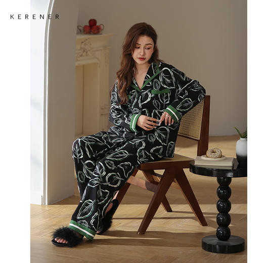 可人儿春秋季纯棉睡衣女士长袖韩版宽松开衫大码可外穿家居服套装 商品图0