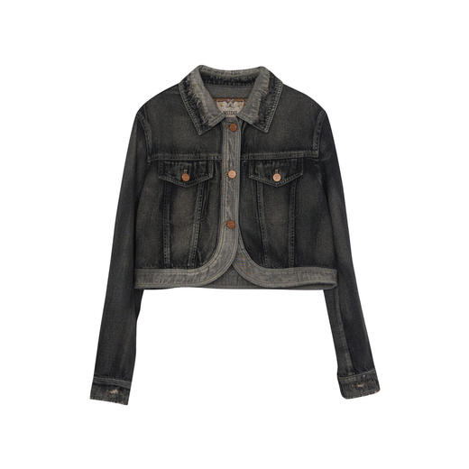 谜底牛仔外套女2024秋季新品复古风翻领短款水洗牛仔服243MW1049 商品图4