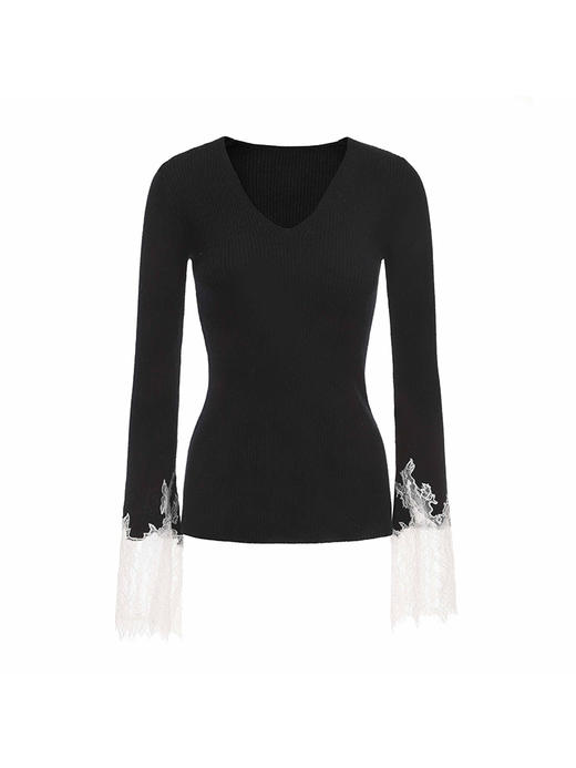 【一片轻云】加长睫毛蕾丝拼接羊绒羊毛混纺上衣 商品图4