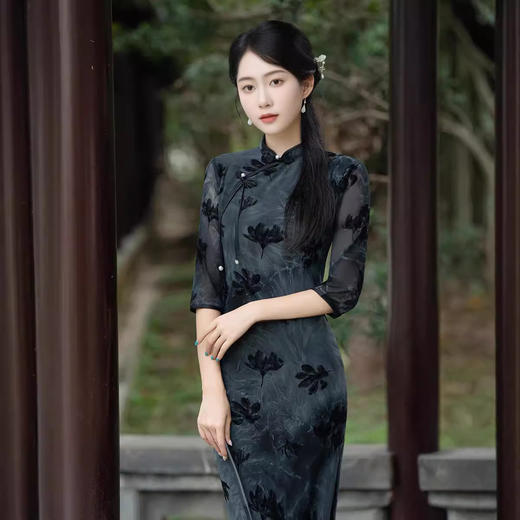植绒扎染，气质高级感旗袍ZA-5280 商品图0