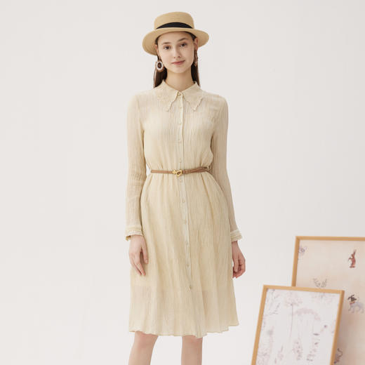 谜底两件套连衣裙长袖2024秋新品气质宽松褶皱感直筒裙243ML1192 商品图0