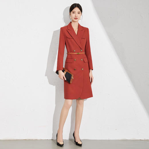 艾尚臣职业连衣裙2024年教师面试女装播音主持人秋季新款西装裙子送腰带 商品图3