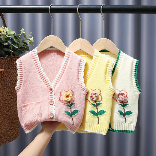 女童针织马甲春秋外穿2023宝宝毛衣婴儿毛线马夹婴儿毛衣马甲 商品图0