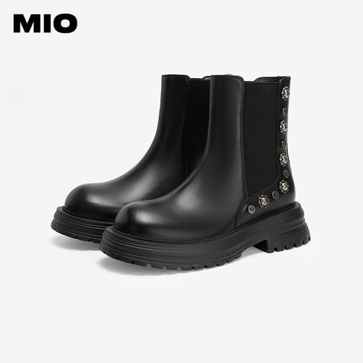 MIO米奥小众设计金属钮钉圆头厚底切尔西靴美拉德靴子女M245642022 商品图2