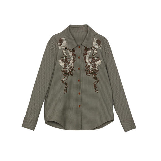 谜底千鸟格衬衫长袖女2024秋季新品复古风绣花H型衬衣243MC1165 商品图4