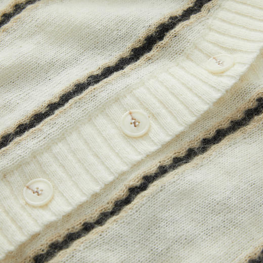 谜底条纹针织开衫女2024秋季新品慵懒风V领中长款毛衣243GZ1316 商品图3