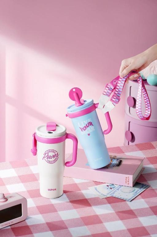 苏泊尔1L融雪蓝/KCV10AW10巨无霸保温杯大容量女生吸管冰霸杯2024新款高颜值水壶杯子 商品图0