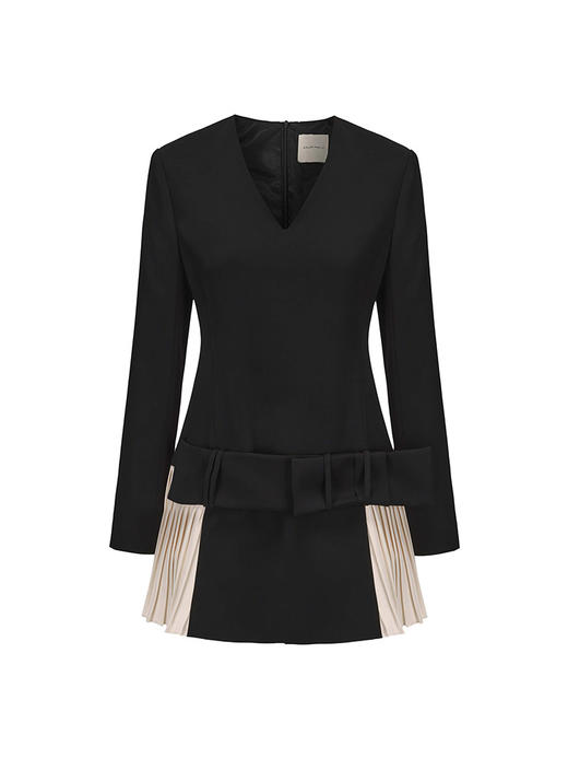 【爵士芭蕾】百褶撞色拼接低腰长袖连衣裙 商品图4