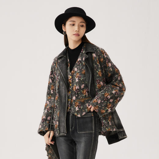 谜底毛呢大衣外套女2024秋新品复古风牛仔拼接呢子外套243MD0998 商品图2