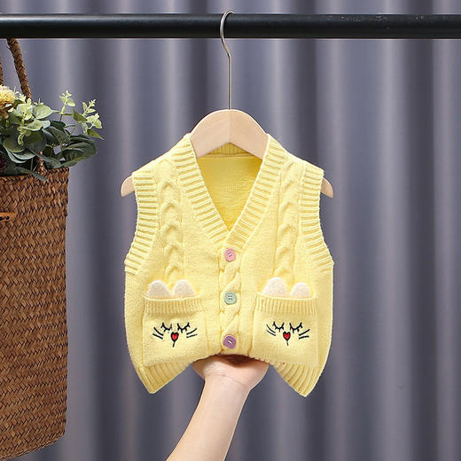 女童针织马甲春秋外穿2024宝宝毛衣婴儿毛线马夹婴儿卡通毛衣背心 商品图2