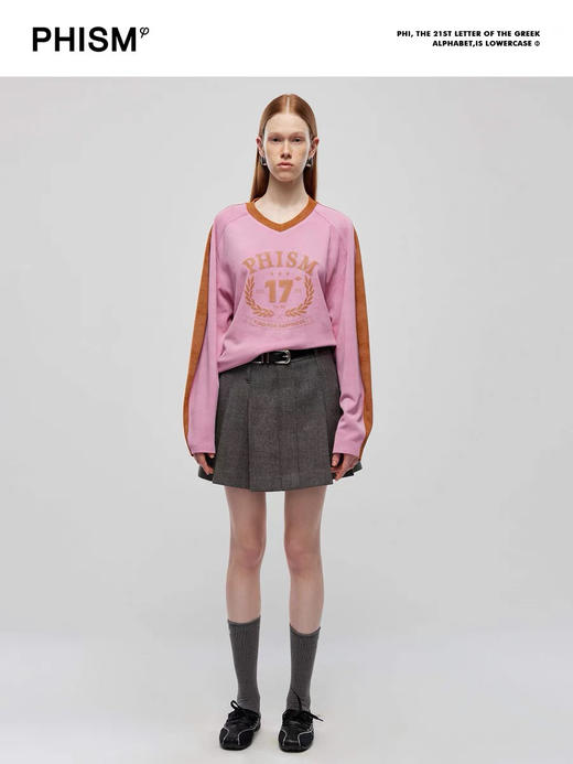 撞色V领长袖T 商品图0