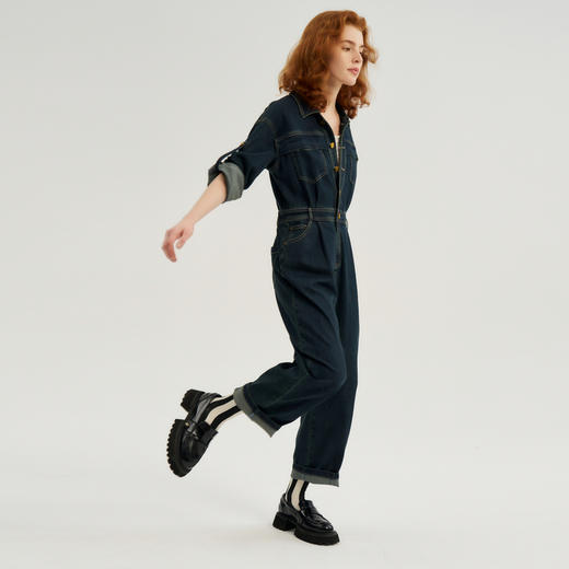 谜底牛仔连体裤女2024秋季新品复古风时髦宽松直筒长裤243MK1113 商品图1