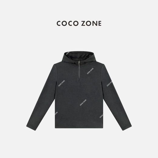 COCO ZONE 设计感简约半开领T恤气质连帽女上衣CC2C1895 商品图0