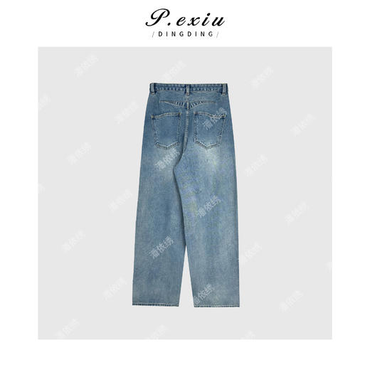 04-3潘依绣丁丁宠粉重工水洗磨白简约松弛哈伦裤牛仔裤 D6298 商品图2