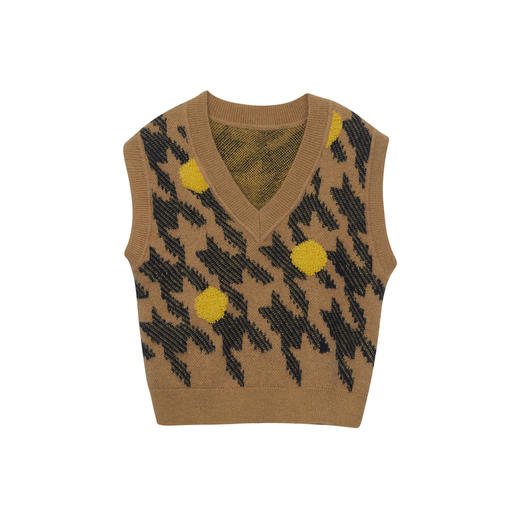 谜底V领套头针织衫马甲2024秋新品短款原创图案毛衫背心243MZ1326 商品图4